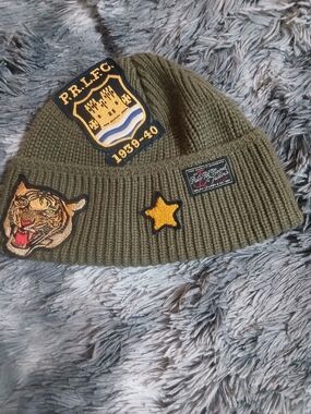Rare Ralph Lauren Polo  Marine Olive Green Patch Knit Hat